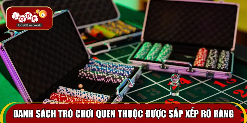 Danh sách trò chơi quen thuộc được sắp xếp rõ ràng